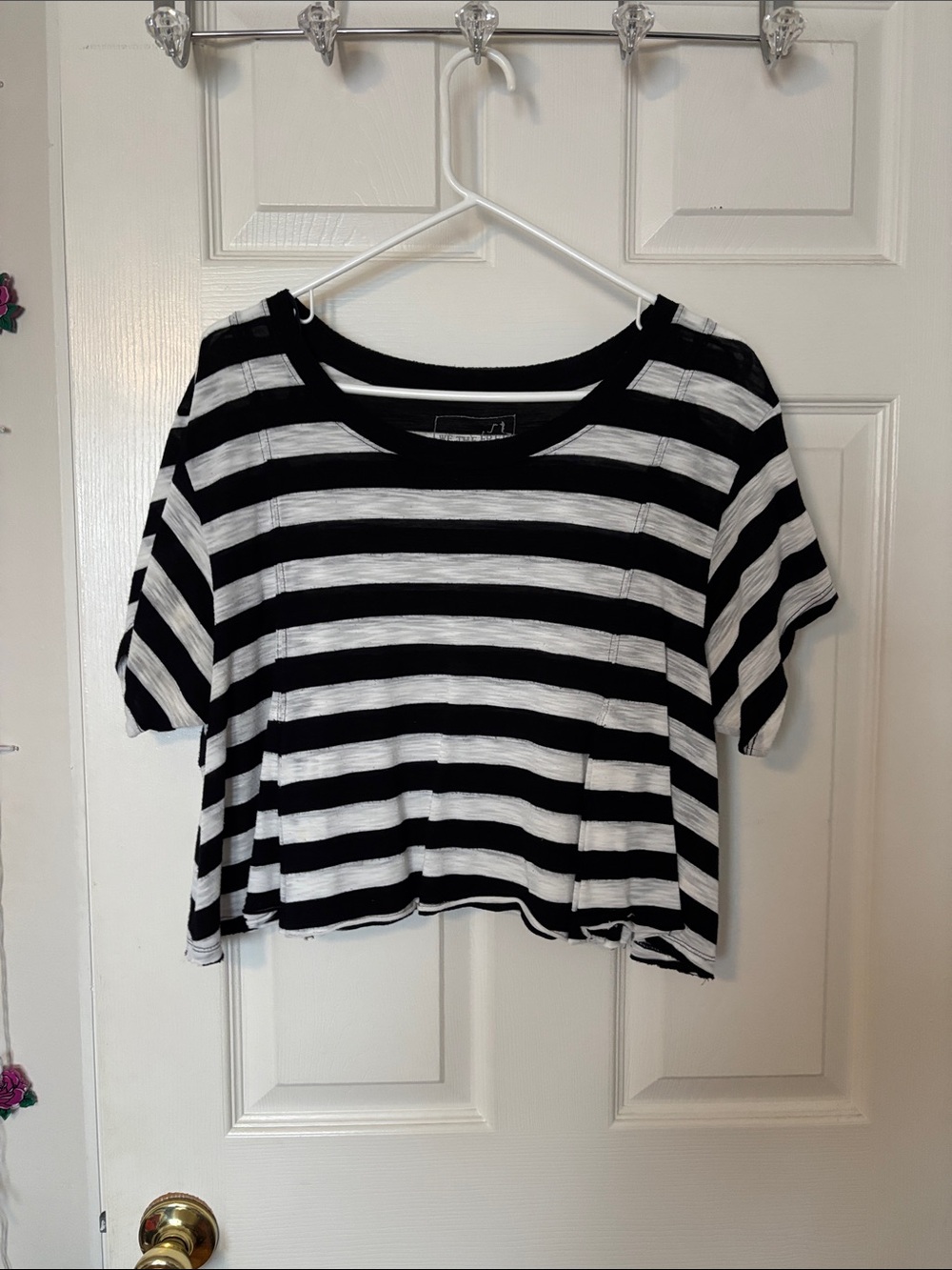 We The Free Black and White Striped Crop Top